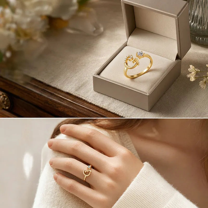⏳50% de descuento por tiempo limitado⏰Anillo ajustable con inicial brillante para mujer💍-ES