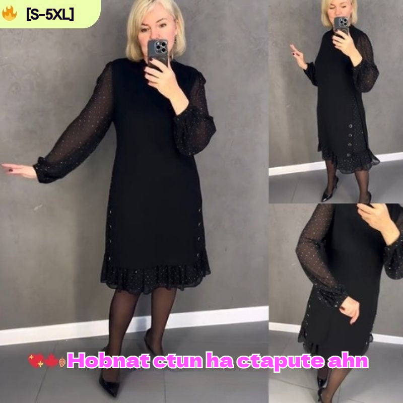 🔥👗[S~5XL]Нова модна, свободна рокля с волани, в едноцветен цвят, с дълги ръкави