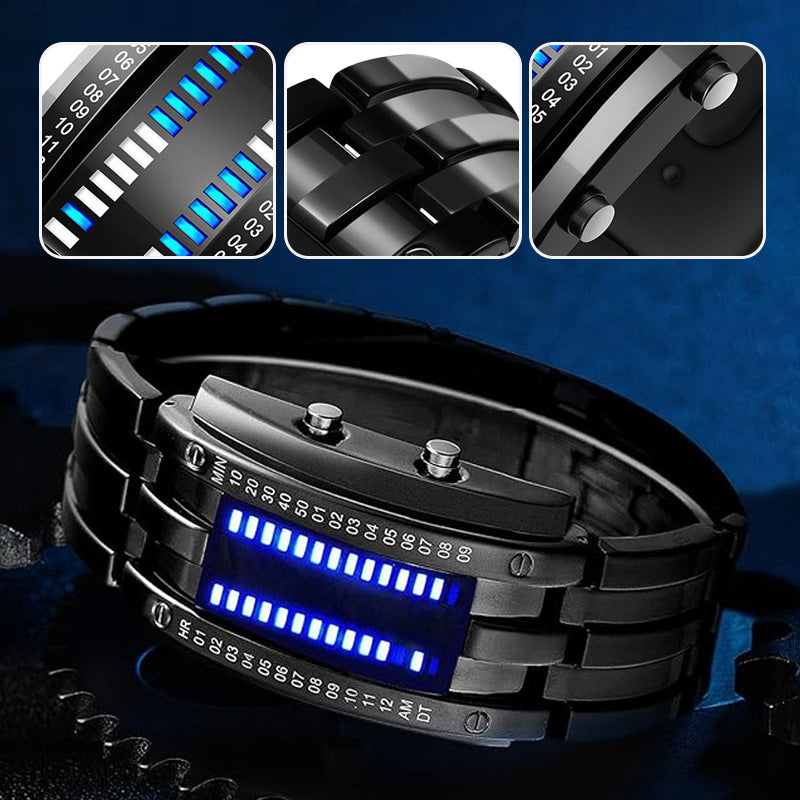 ⌚ СЕГА 50% ОТСТЪПКА! 🤓 Cyberpunk бинарен LED часовник – „Само гийковете го разбират“ – футуристичен, уникален и привличащ вниманието със син LED дисплей 💙