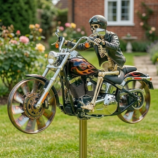 Skeletna kožna obleka, ki vozi motor v vrtnem mlinu na veter-SI
