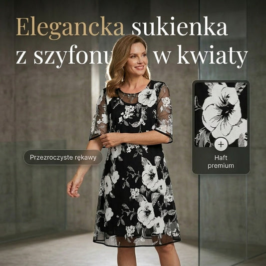 Elegantiška moteriška šifono suknelė su gėlių raštu-LT