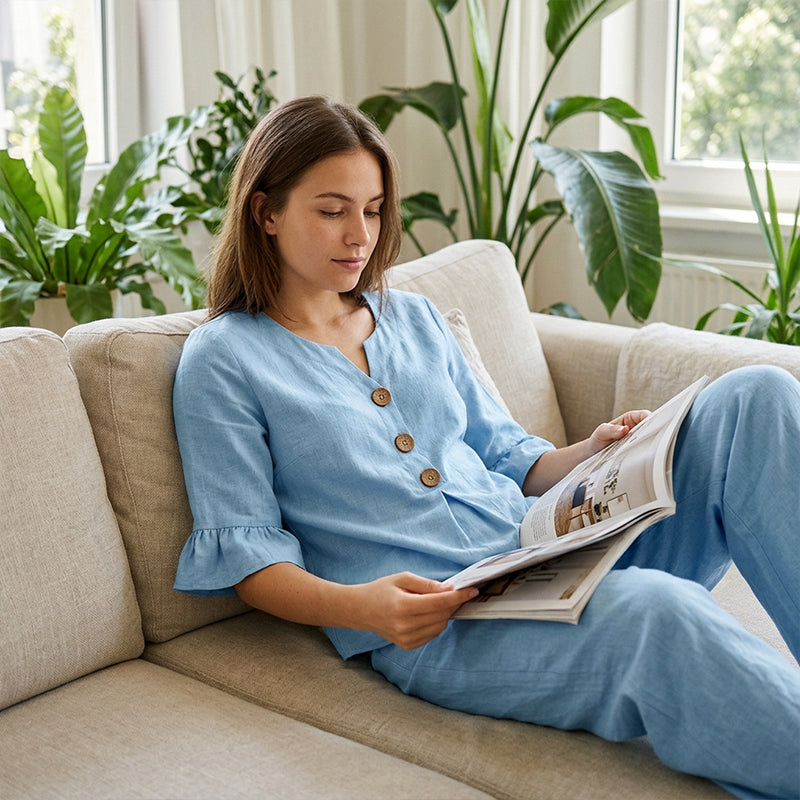 🔥S-2XL⌛️Ženski set: bluza s puf rukavima i široke hlače❤️-HR
