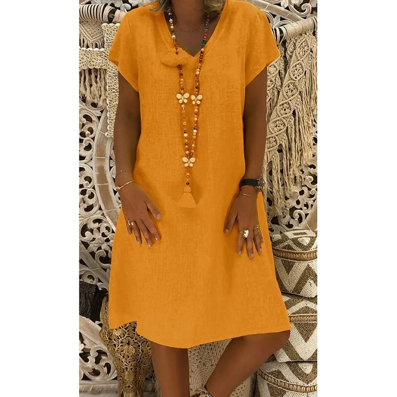 🌿Vestido clásico primavera-verano confeccionado en lino 100%-ES