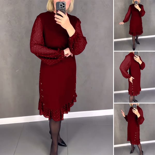 🔥👗[S~5XL]Нова модна, свободна рокля с волани, в едноцветен цвят, с дълги ръкави