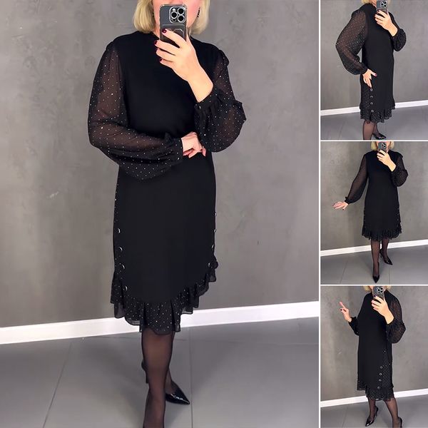🔥👗[S~5XL]Нова модна, свободна рокля с волани, в едноцветен цвят, с дълги ръкави