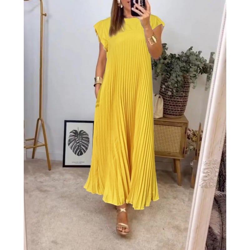 💕Naiste plisseeritud ühevärviline kleit👗-EE