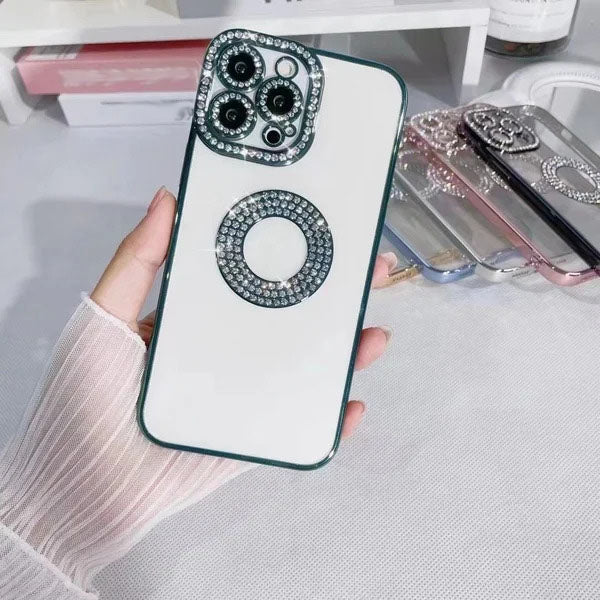 Луксозен защитен прозрачен калъф с кристали за iPhone