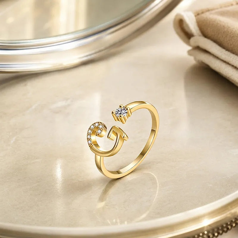 ⏳50% de descuento por tiempo limitado⏰Anillo ajustable con inicial brillante para mujer💍-ES