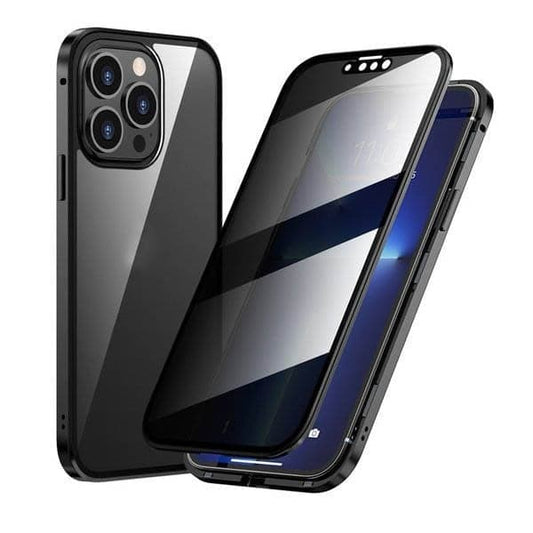 Magnetic case for iPhone with anti-glare glass and metal