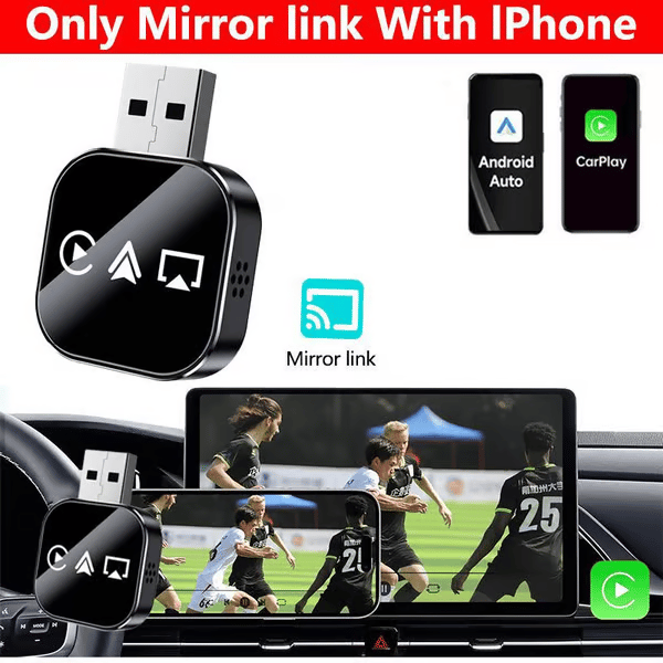 📶 Ulepszony w 2026 r. 3 w 1 ekran lustrzany telefonu iOS, przewodowy adapter CarPlay do bezprzewodowego