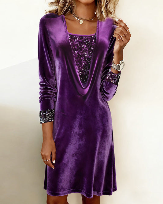 Elegante vestido con lentejuelas y retazos-ES