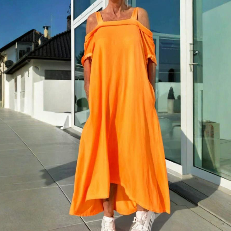 🏖️Posebne poletne ponudbe🌴Ženska ležerna maksi obleka z odkritimi rameni-SI