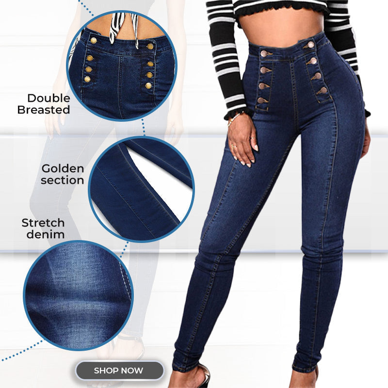 📦Płatność przy odbiorze👖Dżinsy skinny z wysokim stanem i podwójnymi rzędami