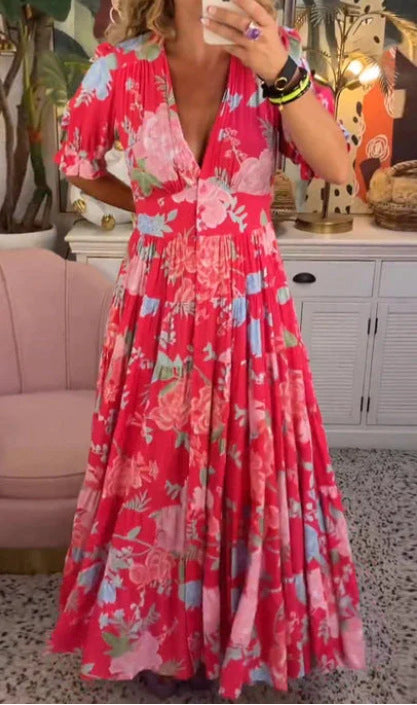 💃Koketna dolga obleka z V-izrezom in žepom