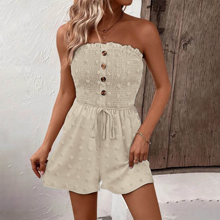 🔥👗Γυναικεία ολόσωμη φόρμα με φαρδιά μπατζάκια, βολάν μπροστά και δέσιμο-GR