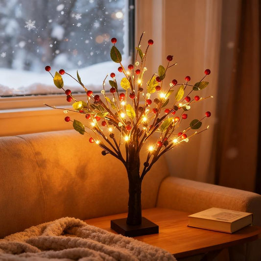 Lámpara LED navideña con forma de árbol de bayas-ES