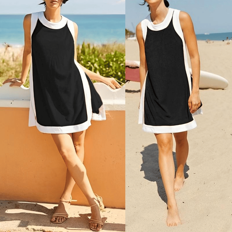 👗Ženski ležerni top brez rokavov in kratke hlače z barvnimi bloki in žepi🥰-SI