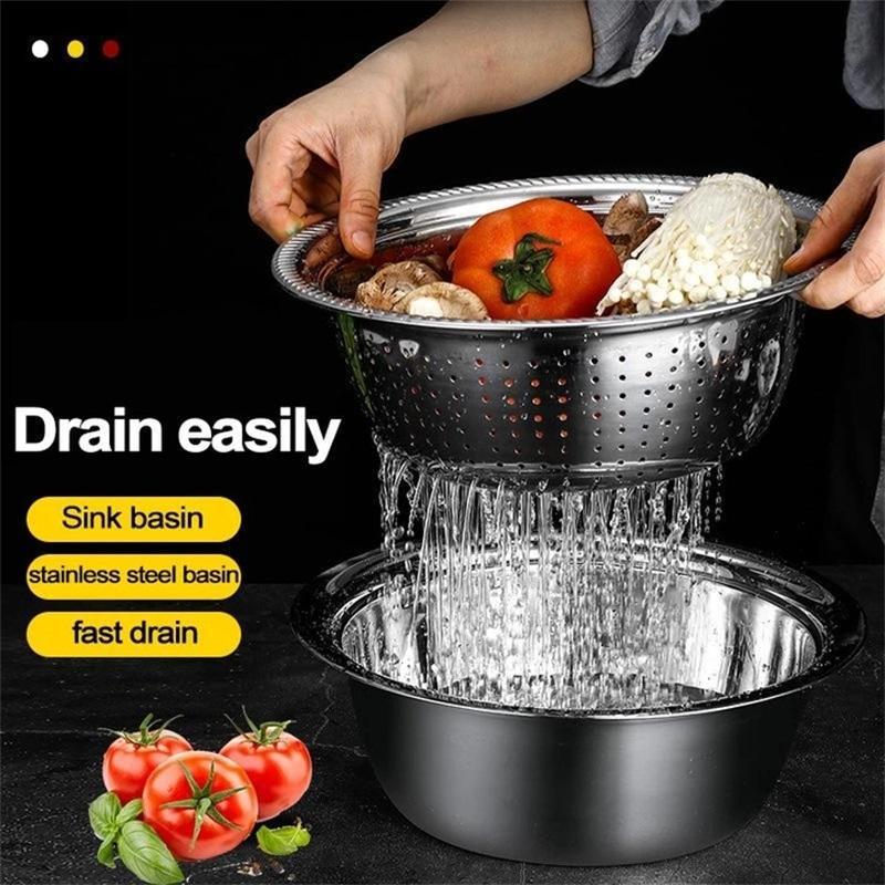 🍳 OFRTA LIMITOWANA – 50% ZNIŻKI! 🔥 Wielofunkcyjna misa ze stali nierdzewnej – niemiecka jakość, drobne sitko i tarka w zestawie – idealna do przesiewania, filtrowania i przygotowywania w kuchni ✨