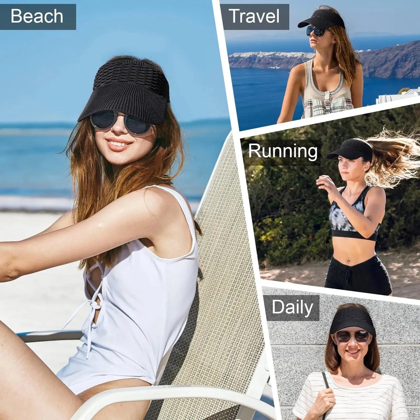 ☀️🧢 Daszek z otworem na wysoki kucyk – ochrona przed promieniowaniem UV, przewiewny, do aktywności na świeżym powietrzu i na co dzień