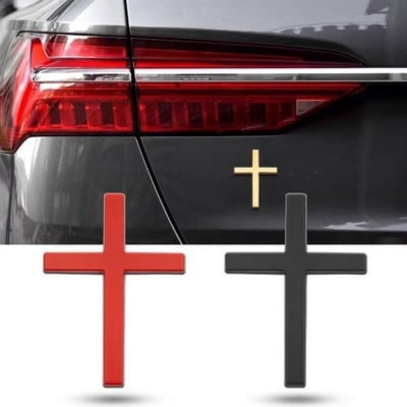 Naklejka samochodowa 3D z metalowym krzyżem