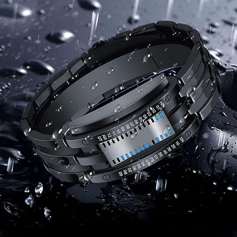 ⌚ СЕГА 50% ОТСТЪПКА! 🤓 Cyberpunk бинарен LED часовник – „Само гийковете го разбират“ – футуристичен, уникален и привличащ вниманието със син LED дисплей 💙