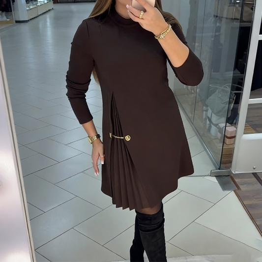 Elegantiška ilgarankovė suknelė su klostuotomis detalėmis-LT