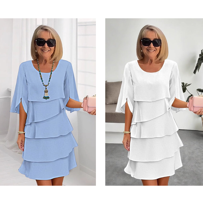 💥Elegante vestido de capas con mangas con volantes para mujer-ES