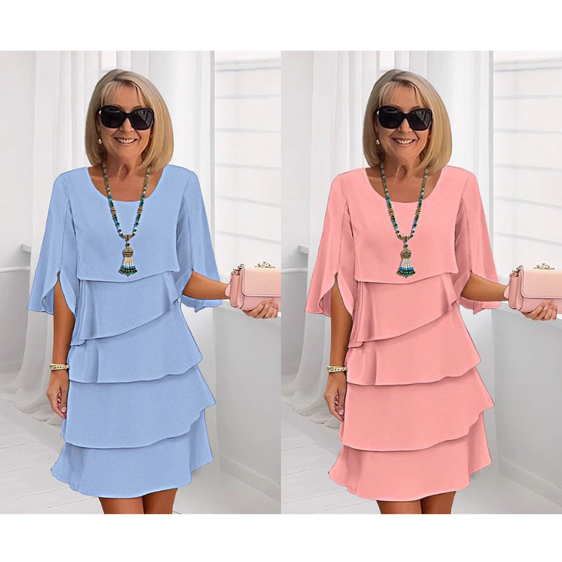 💥Elegante vestido de capas con mangas con volantes para mujer-ES