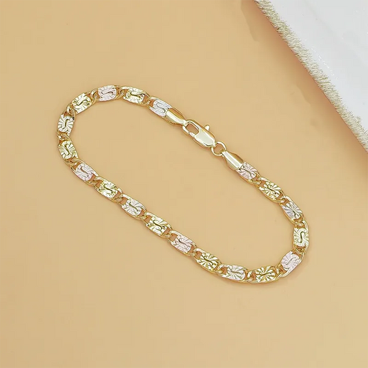 💎 TERAZ 50% TANIEJ! 👑 Bransoletka unisex z trójkolorowymi ogniwami – złotymi/różowymi/srebrnymi, szlifem fasetowanym i zapięciem ośmiornicowym – klasyczne ogniwa, nowoczesny blask 💛