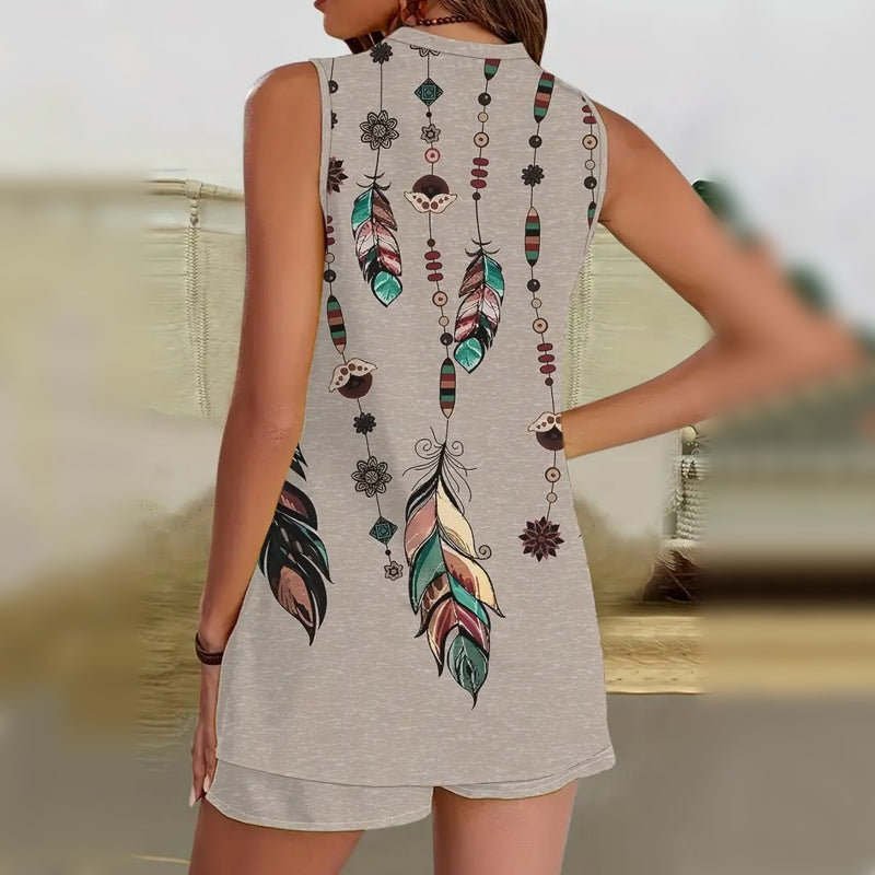 【L-4XL】🌸Dvodijelni komplet bez rukava s printom i V-izrezom-HR