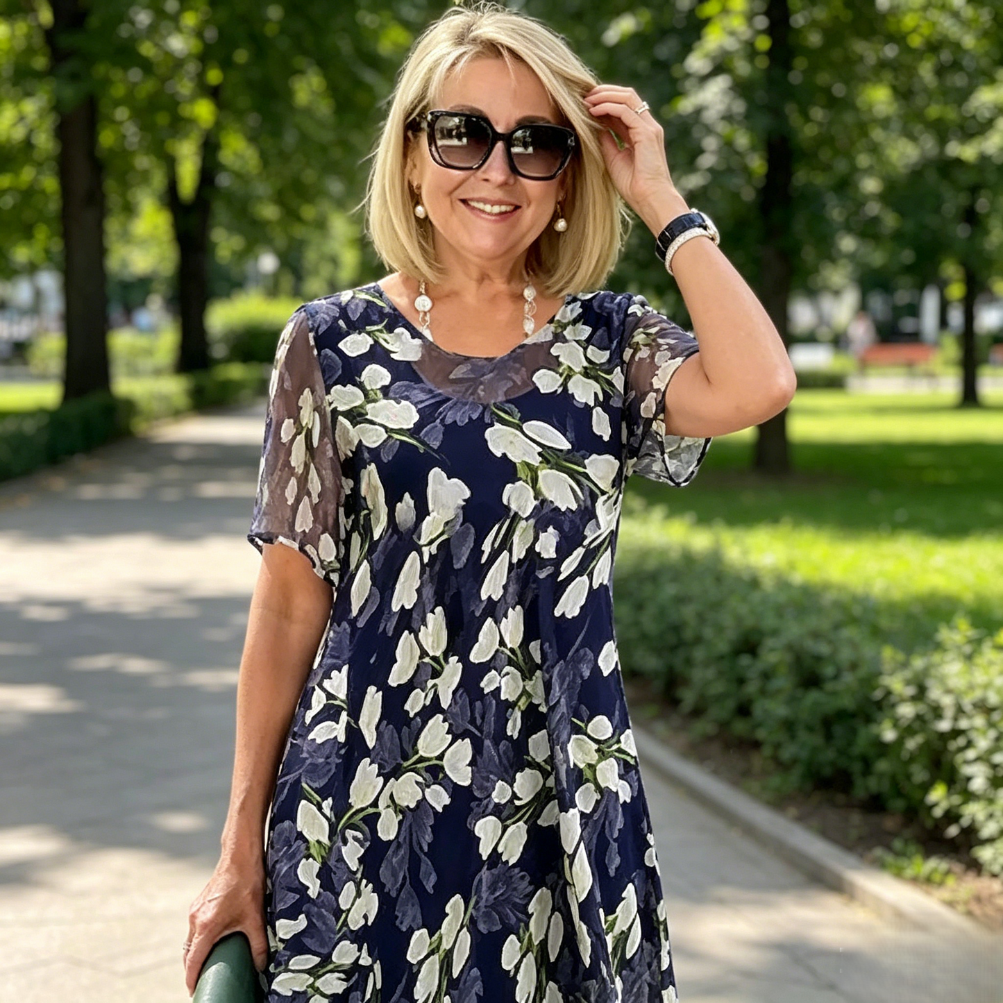 Ženska obleka za zabavo A-kroja z rožnim motivom👗