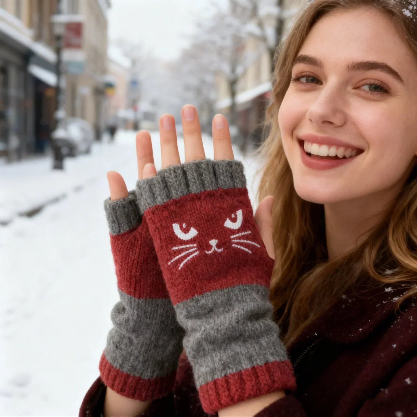 🐱 Сладки дамски плетени ръкавици с котешка тема🧤🧶