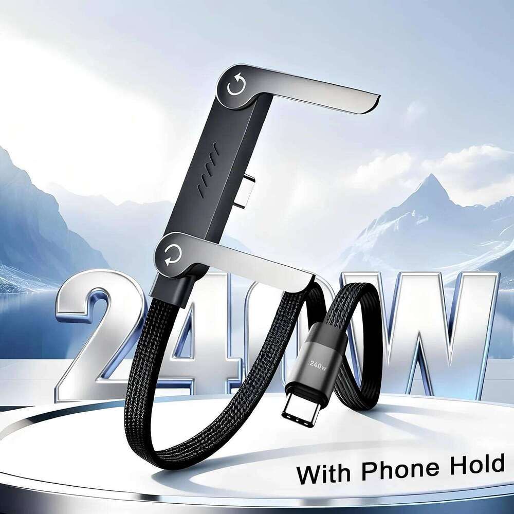 📱 240W плетен кабел за бързо зареждане с вградена стойка за телефон - Нов сгъваем издръжлив USB-C Type-C кабел 2026 (2 броя)