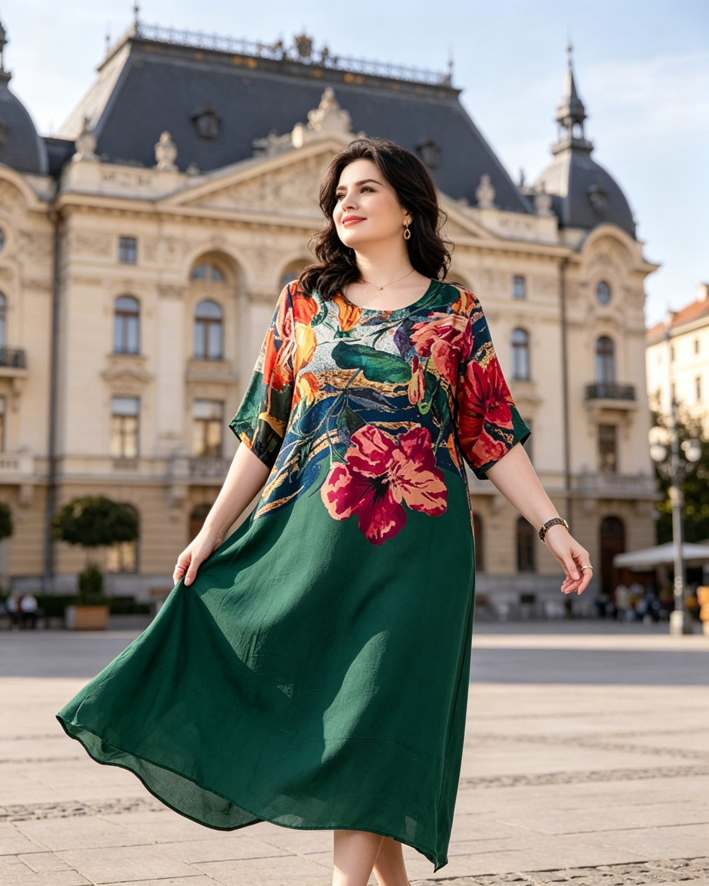 👗Elegantne cvetlične obleke za ženske večjih velikosti-SI