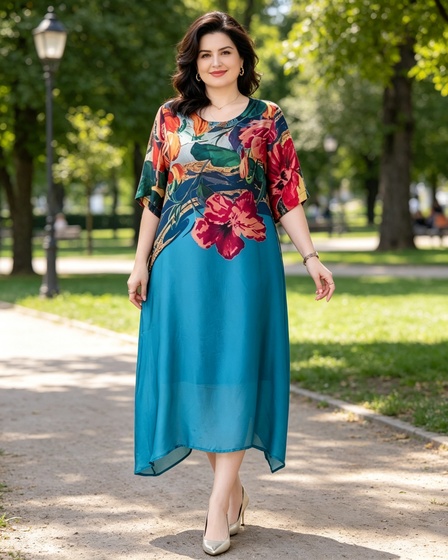 👗Elegantne cvetlične obleke za ženske večjih velikosti-SI