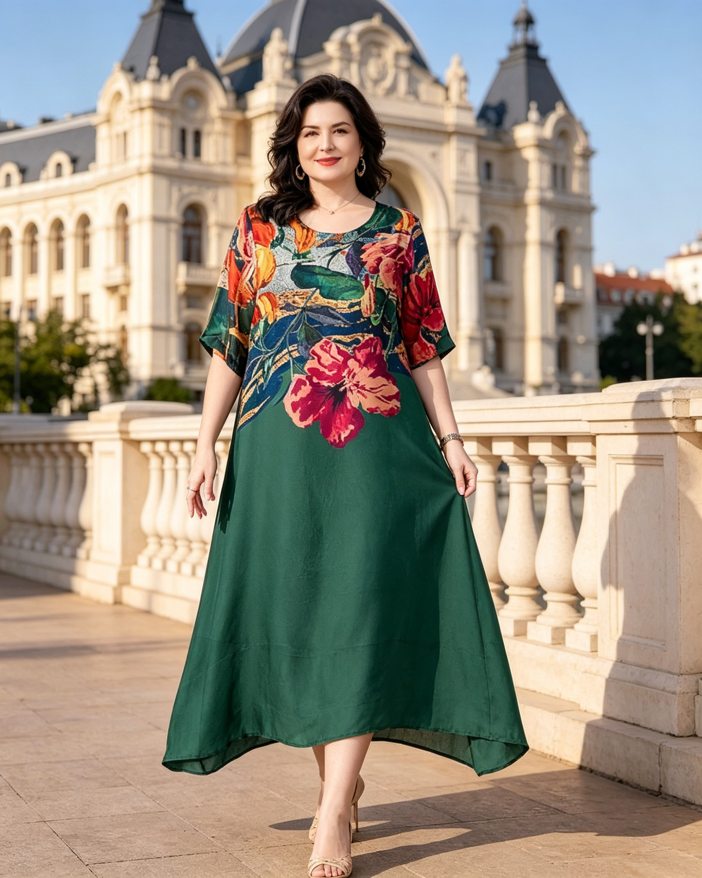 👗Elegantne cvetlične obleke za ženske večjih velikosti-SI