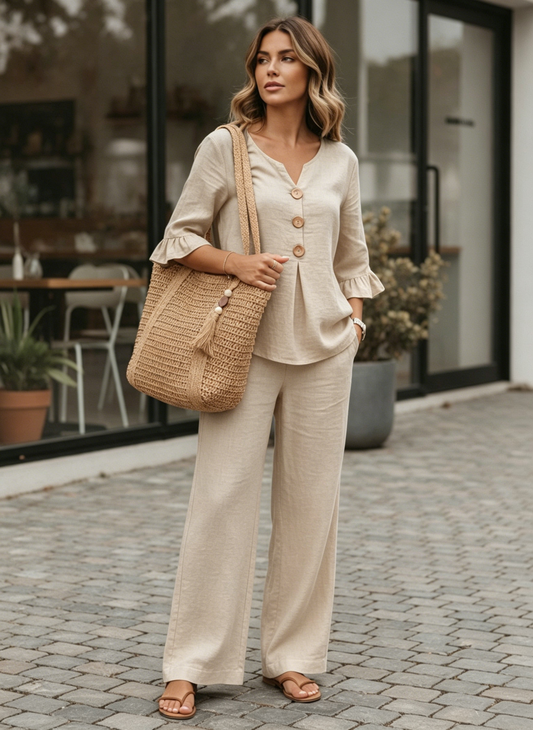 🔥S-2XL⌛️Ženski komplet: bluza z napihnjenimi rokavi in široke hlače❤️-SI
