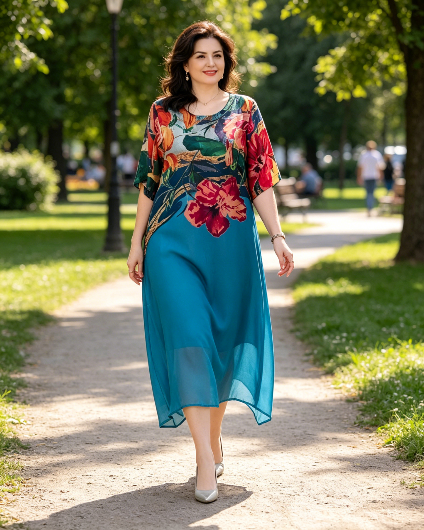 👗Elegantne cvetlične obleke za ženske večjih velikosti-SI