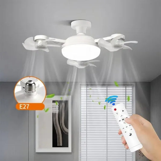 Moderna stropna ventilatorska svetilka z navojem E27 (model 2026) - tihi 2-v-1 LED ventilator z daljinskim upravljalnikom-SI