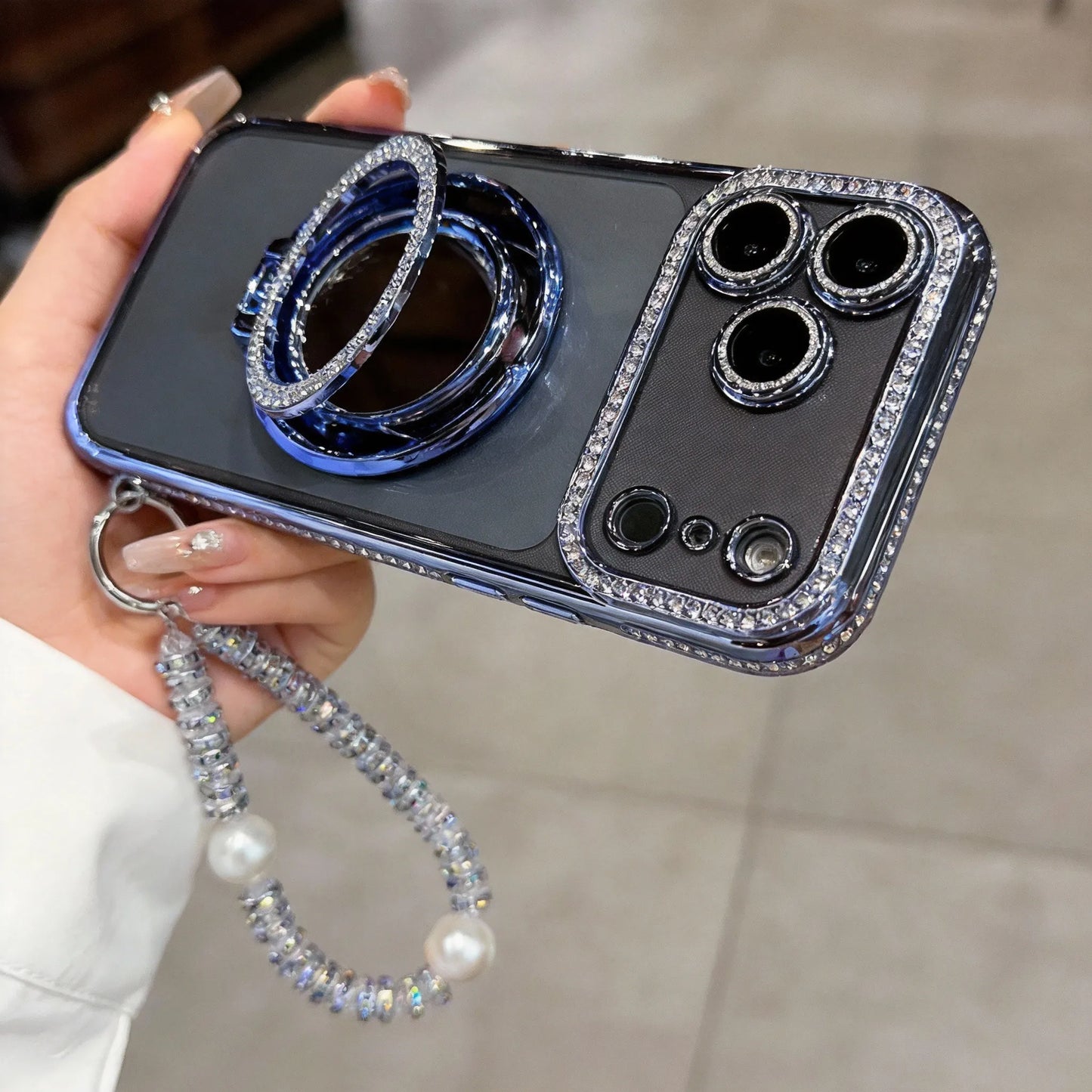 ✨💎Błyszczące diamentowe etui na telefon dla kobiet z lusterkiem i podstawką do iPhone'a 12/13/14/15/16/17 Pro Max, 17Air, 14/15/16 Plus💖