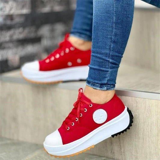 💝Limitowana wyprzedaż - 50% TANIEJ🔥🔥Damskie trampki na platformie ze sznurowadłami i obcasem