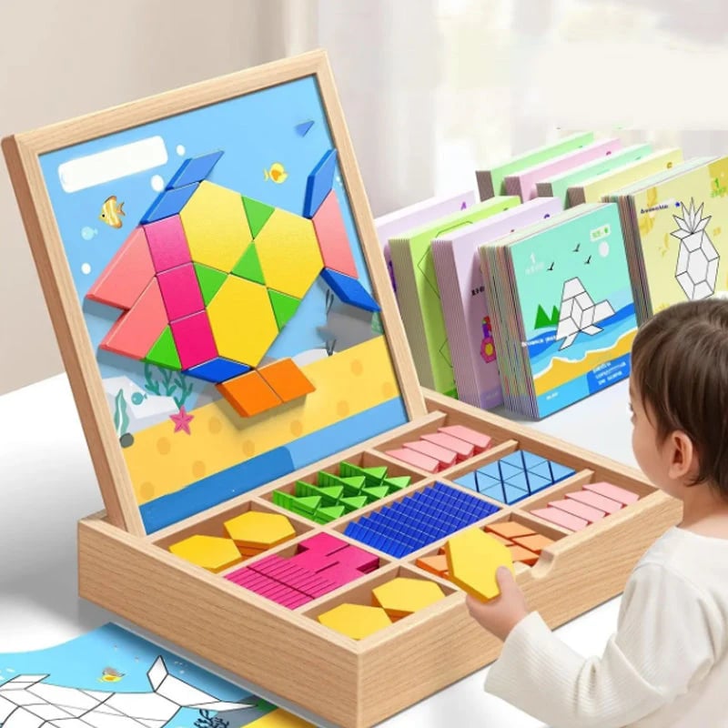 🎁Wyprzedaż świąteczna 50% TANIEJ🔥Zestaw drewnianych puzzli magnetycznych z wzorem🧩