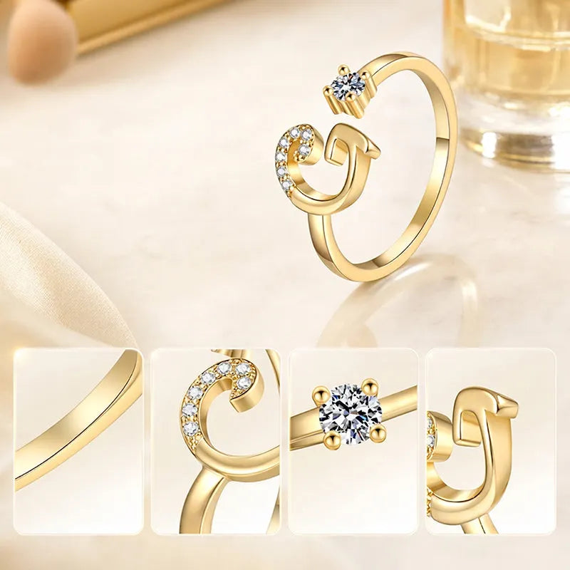 ⏳50% de descuento por tiempo limitado⏰Anillo ajustable con inicial brillante para mujer💍-ES