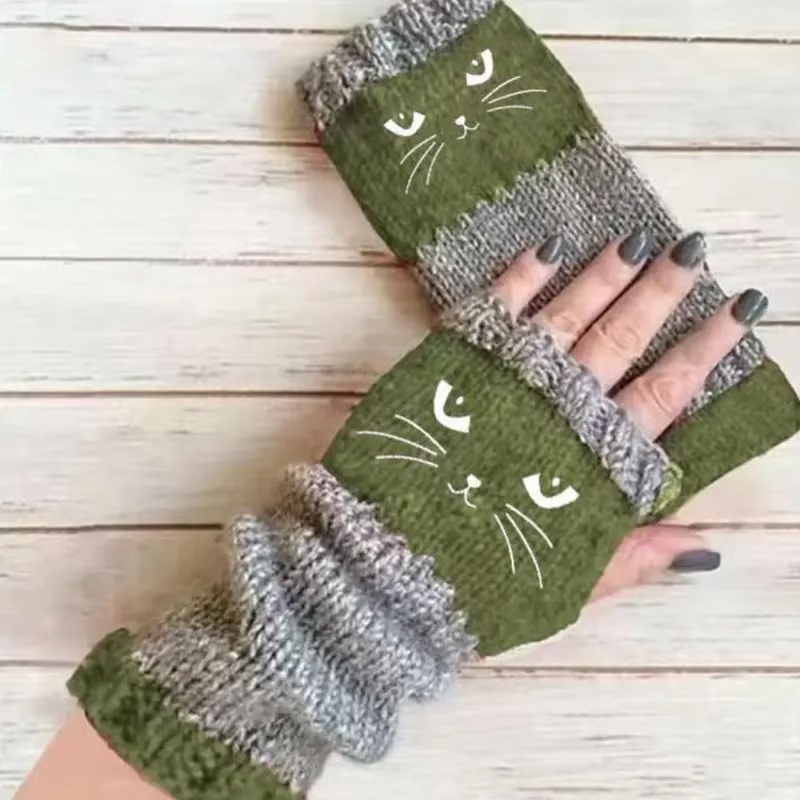 🐱 Сладки дамски плетени ръкавици с котешка тема🧤🧶