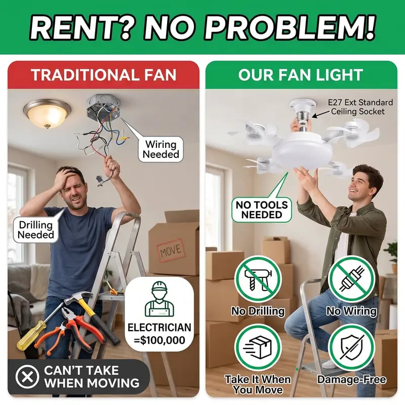 Moderna stropna lampa s ventilatorom i E27 navojem (model 2026) - tihi 2-u-1 LED ventilator s daljinskim upravljačem-HR