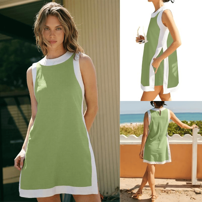 👗Ženski ležerni top brez rokavov in kratke hlače z barvnimi bloki in žepi🥰-SI