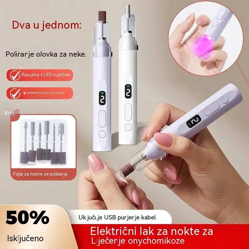 💅Električna turpija za nokte 2 u 1 s LED lampom (lampa za sušenje + 5 nastavaka za poliranje)-HR