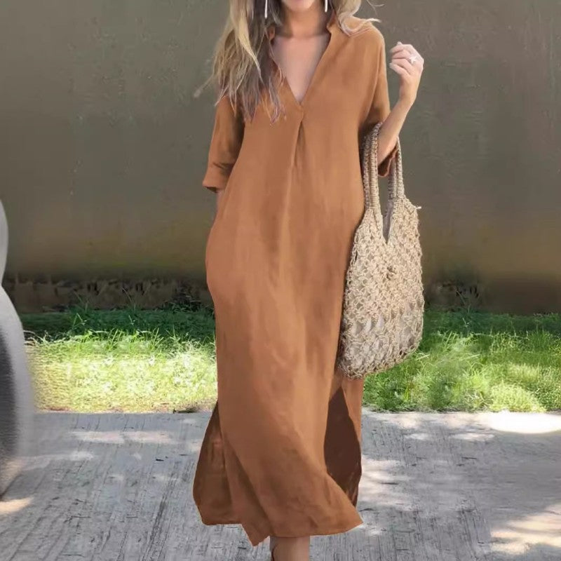 🌸Vasaras karstā izpārdošana🍃Eleganta kleita ar šķēluma izgriezumu