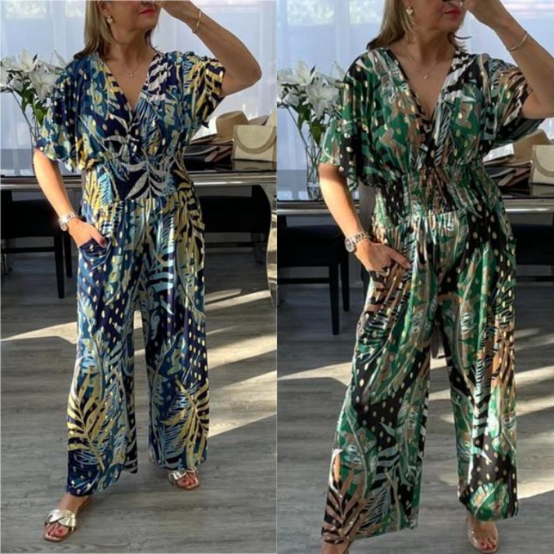 🥻 Ženska poletna moda, velikosti plus, potisk listov, obleka z elastičnim pasom