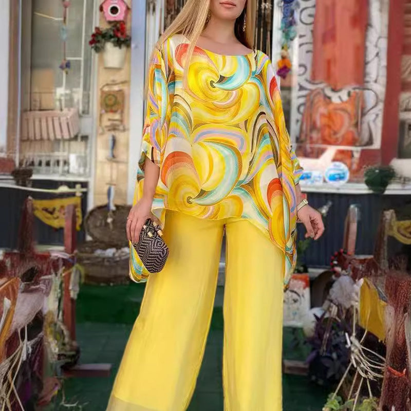 【🎊Elegante y con estilo】💞Conjunto de 2 piezas de gasa colorida para mujer para verano-ES